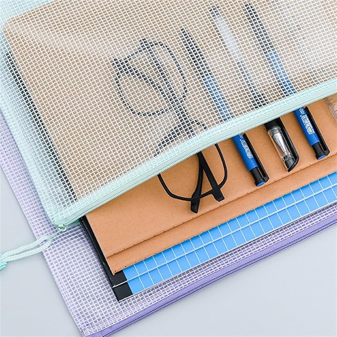 Lifup 10 Pack Mesh Zipper Pouch Bags, A6 Waterproof Zipper Bags for Organizing Storage File Folders for Teacher School Classroom Office Supplies Green