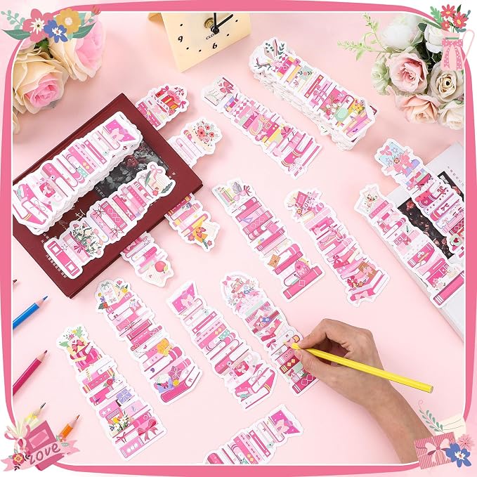 Kolldenn 150 Pcs Book Tracker Bookmarks Bulk 6.3 x 1.97 Inch Bookshelf Love to Read Bookmarks Paper Tracking Double Sided Reading Page Markers for Back to School Reading Lover(Pink Bow)