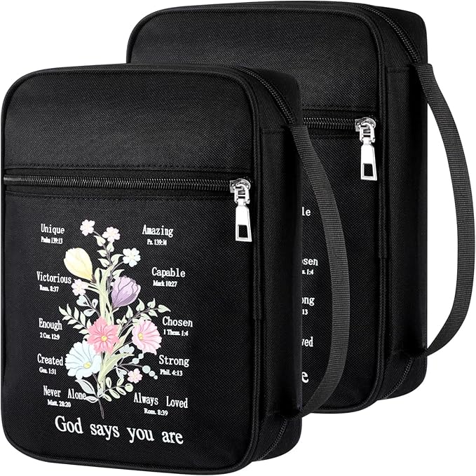 Aliceset 2 Pcs Bible Cover Case for Women Floral Carrying Book Case Church Bag Portable Protective with Handle and Zippered Pocket Bible Study Accessories Supplies for Women Men Christian Gifts