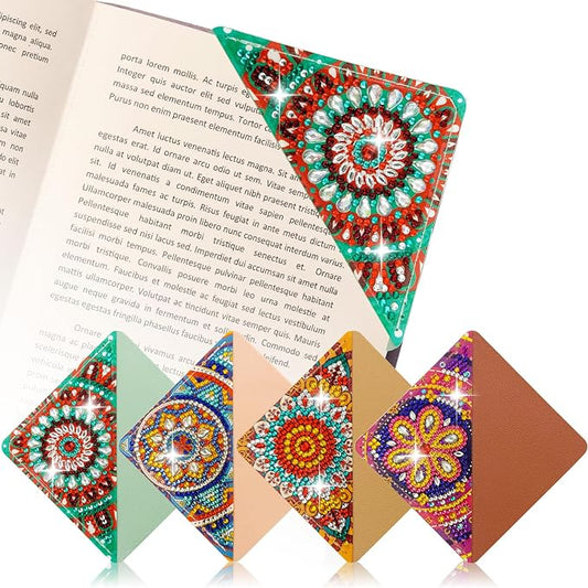 4 Pcs Diamond Painting Bookmark, DIY Corner Book Makers for Adults Book Lovers, Diamond Dot Art Beginner, Small Diamond Art Kits, Paint by Art Crafts Gift for Women Girls (Mandala 4)