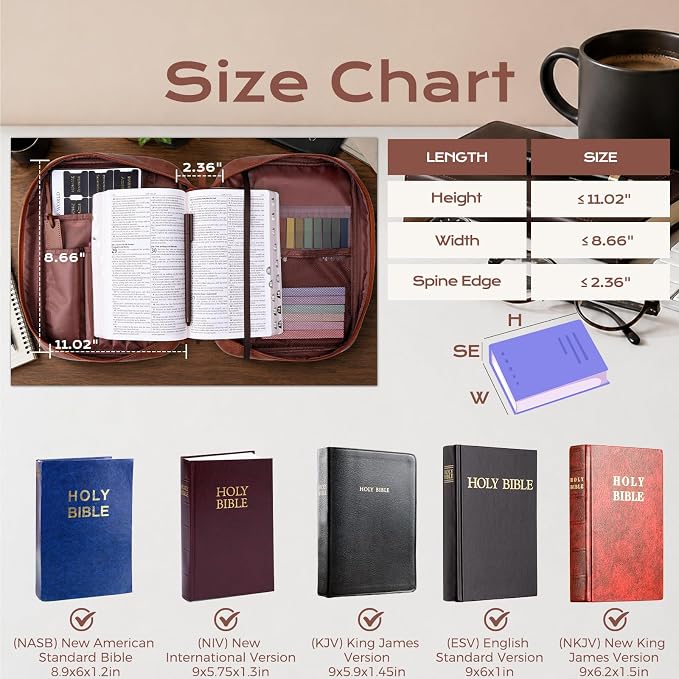 XKDOUS Leather Bible Cover Book Carrying Case Classic Church Bag Holder Portable Study Supplies Organizer with Handle, Pockets Father Day Christian Gift for Dad, Men, Women, Friends