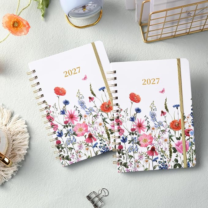 2027 Planner - 2027 Planner Weekly and Monthly, Jan 2027 - Dec 2027,2027 Calendar Planner with Colorful Tabs, 6.3" x 8.4", Hardcover with Back Pocket + Thick Paper + Twin-Wire Binding - Flowers