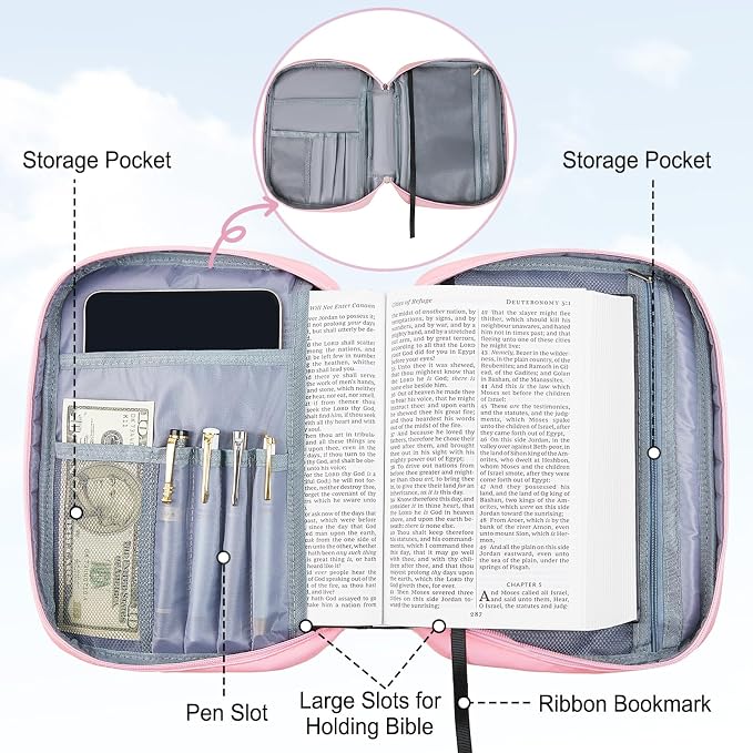 Bible Cover Case for Women, Quilted Bible Cover Bag with Handle for Girls, Bible Carrying Case Study Supplies Accessories for Women
