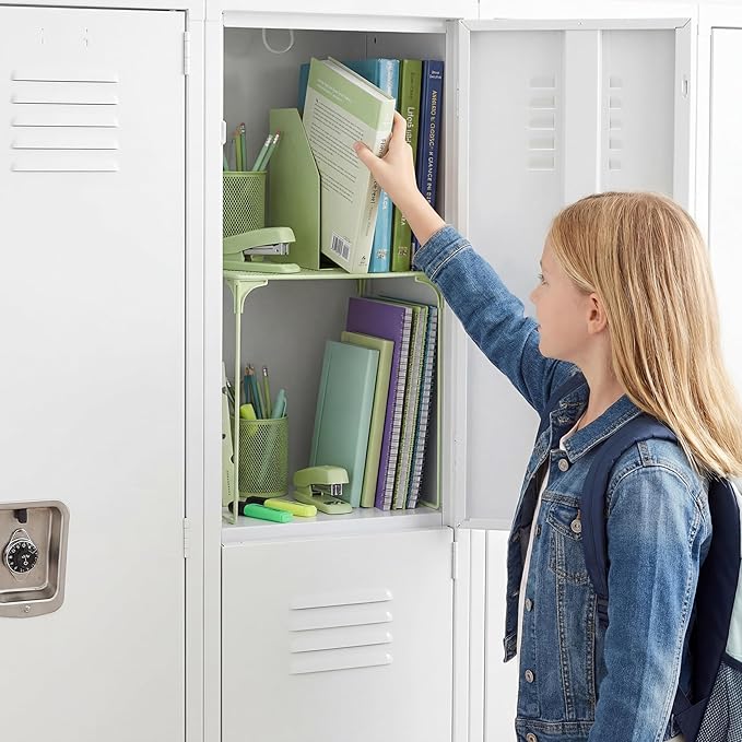 Colarr Light Green Locker Organizer Shelf Locker Accessories for Girls Stackable Storage Organization Shelf Area Saver Fits Standard Size for School Office Kitchen and Home