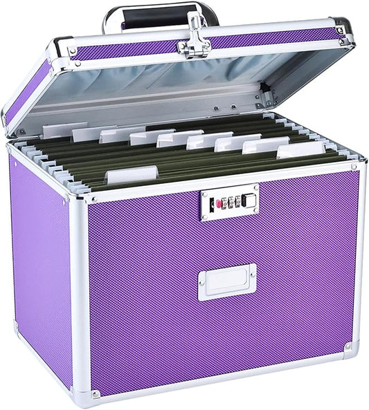 File Storage Cabinet for Letter Size Hanging File Folders, Suspension File Holder, Document Organizer Filing Lockbox in Office and Home with Combination Lock and 10-pack Hanging Files (Purple, Letter)