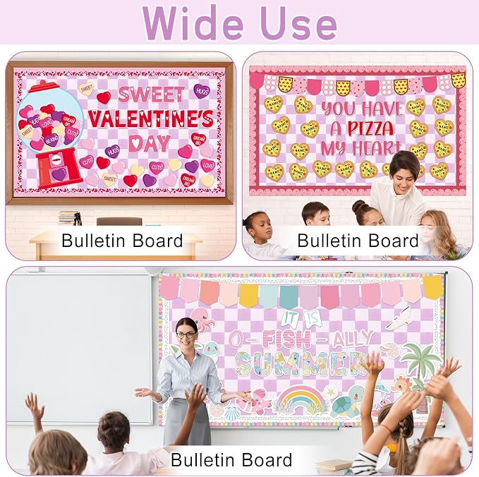 Purple Checked Bulletin Board Roll Reusable Waterproof Erasable Pastel Purple Background Poster Non-Woven Fabric Bulletin Board Roll for Back to School Classroom Decor Wrapping Paper 15.55" x 40ft