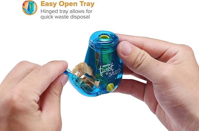 Bostitch Office Twist-n-Sharp Pencil Sharpener, for Kids & Colored Pencils, Assorted Colors (PS1-BLUE-2PK)