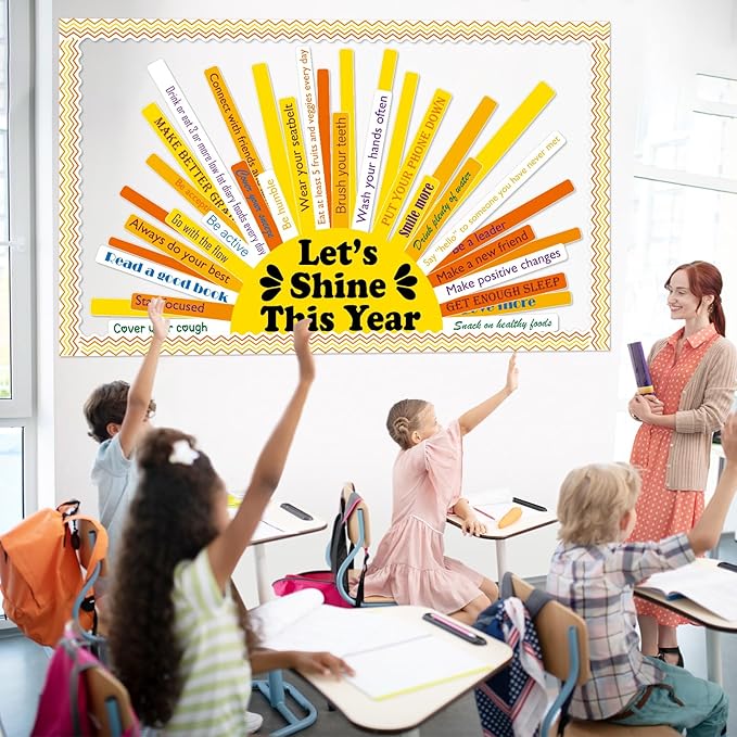 Summer Sunshine Bulletin Board Classroom Decorations Motivational Shine This Year Bulletin Board Set Inspirational Golden Sun Positive Quote Cutouts for Wall Back to School Classroom Decor