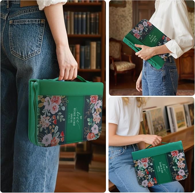Faithful Hers Bible Cover Case for Women 3pcs Bible Bag Set with Notebook and Bookmark Woman PU Leather Book Carrying Case for Lady Bible Case Christian Gifts for Christmas Thanksgiving Day