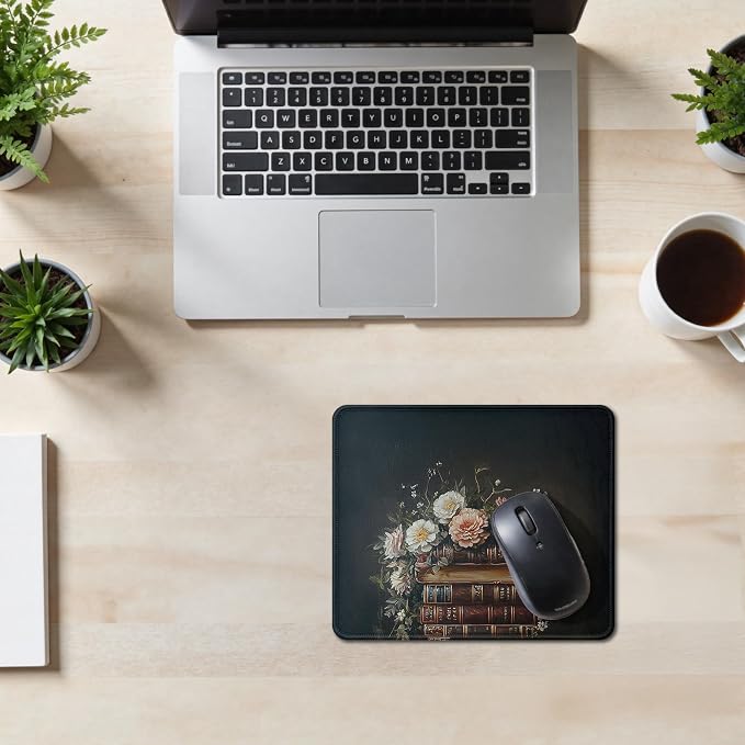 Vintage Moody Floral Book Mouse Pad, Reading Lovers Reader Librarian Gifts, Dark Academia Cottagecore Bookish Mouse Pad for Home Office Computer Gaming Desk Essentials, 9.5x7.9 Inch