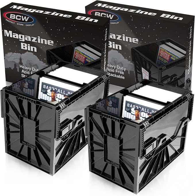BCW Magazine Document & Comic Book Storage Bins | Durable Magazine Bin | Magazine Storage Box for Sorting and Organizing | Heavy Duty & Stackable Plastic - Fits all Comics (2 Pack)