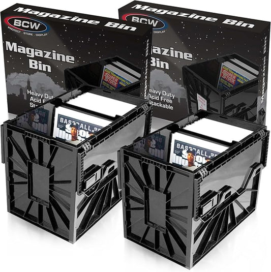 BCW Magazine Document & Comic Book Storage Bins | Durable Magazine Bin | Magazine Storage Box for Sorting and Organizing | Heavy Duty & Stackable Plastic - Fits all Comics (2 Pack)