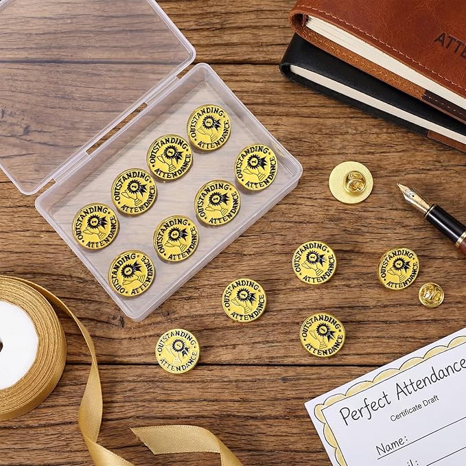 Kenning 10 Pack Outstanding Attendance Enamel Lapel Pins - 3/4 Inch Attendance Lapel Pin Award for Appreciation School Students, Teachers, Employees Supplies
