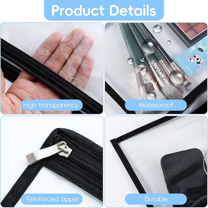8 Pcs Clear Zipper Pouches, Clear Pencil Pouch,PVC Waterproof Makeup Pouch Envelopes Folder Storage,Document File Organization Bags for Home Office Supplies(10.6 x 8.3inch)