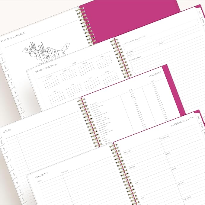 Blue Sky Kelly Ventura 2026 Weekly and Monthly Planner Calendar, January 2026 - December 2026, 8.5" x 11", Flexible Cover, Laminated Tabs, Durable Twin Wire Binding, Storage Pocket, Magenta Blooms