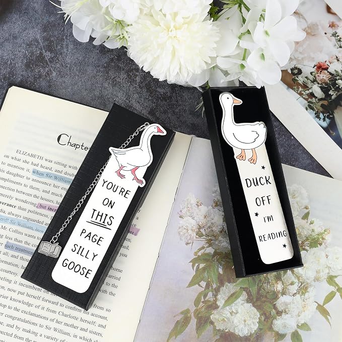2Pcs Funny Bookmarks for Women Men Metal Book Marker Bulk Tassels Silly Goose Bookmark Cute Bookmarks Personalized Book Accessories Back to School Funny Gifts for Book Lovers Coworker Reader Adults