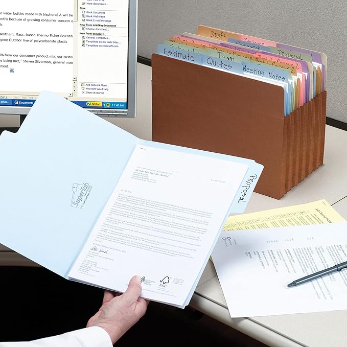 Smead SuperTab File Folders, Oversized 1/3-Cut Tab, Letter Size, Assorted Pastel Colors, 24 per Pack (11927)