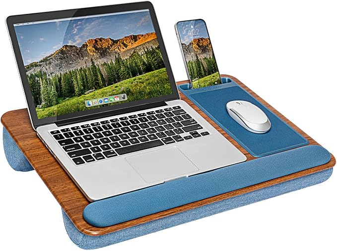 LAPGEAR Home Office Pro Lap Desk with Wrist Rest, Mouse Pad, and Phone Holder - Espresso Blue - Fits up to 15.6 Inch Laptops - Style No. 91622