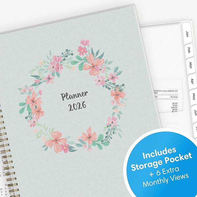 Blue Sky 2026 Weekly and Monthly Planner Calendar, January 2026 - December 2026, 8.5" x 11", Flexible Cover, Laminated Tabs, Durable Twin Wire Binding, Storage Pocket, Laurel
