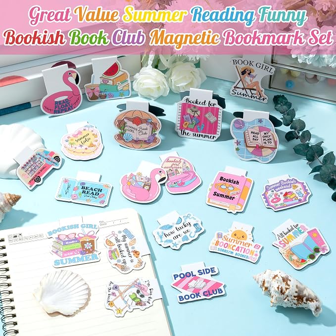 60Pcs Summer Reading Magnetic Bookmarks - Cute Poolside Funny Book Club Bookmarks, Summer Vacation Reading Bookish Page Marker Clips Readers Accessories for Women Girl Book Lover Back to School Gift