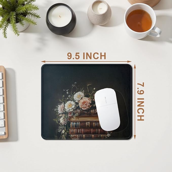 Vintage Moody Floral Book Mouse Pad, Reading Lovers Reader Librarian Gifts, Dark Academia Cottagecore Bookish Mouse Pad for Home Office Computer Gaming Desk Essentials, 9.5x7.9 Inch