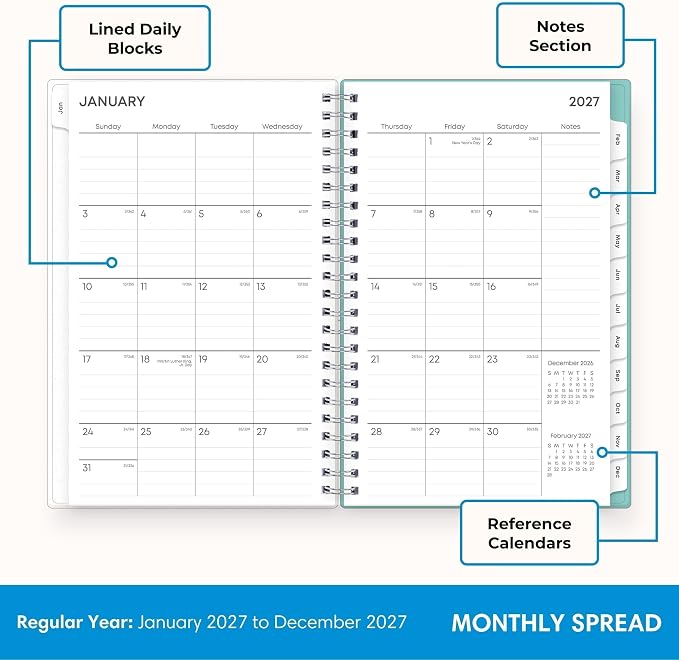 Blue Sky 2027 Weekly and Monthly Planner Calendar, January 2027 - December 2027, 5" x 8", Flexible Frosted Cover, Laminated Tabs, Durable Twin Wire Binding, Chloe