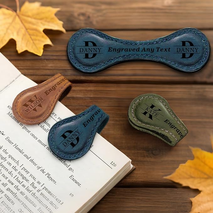 Personalized Magnetic Bookmark for Men, Leather Book Clip Engraved Book Marks for Women, Personalized Gifts for Book Lovers, Christmas, Birthday, Valentines Day (Green-Magnetic)