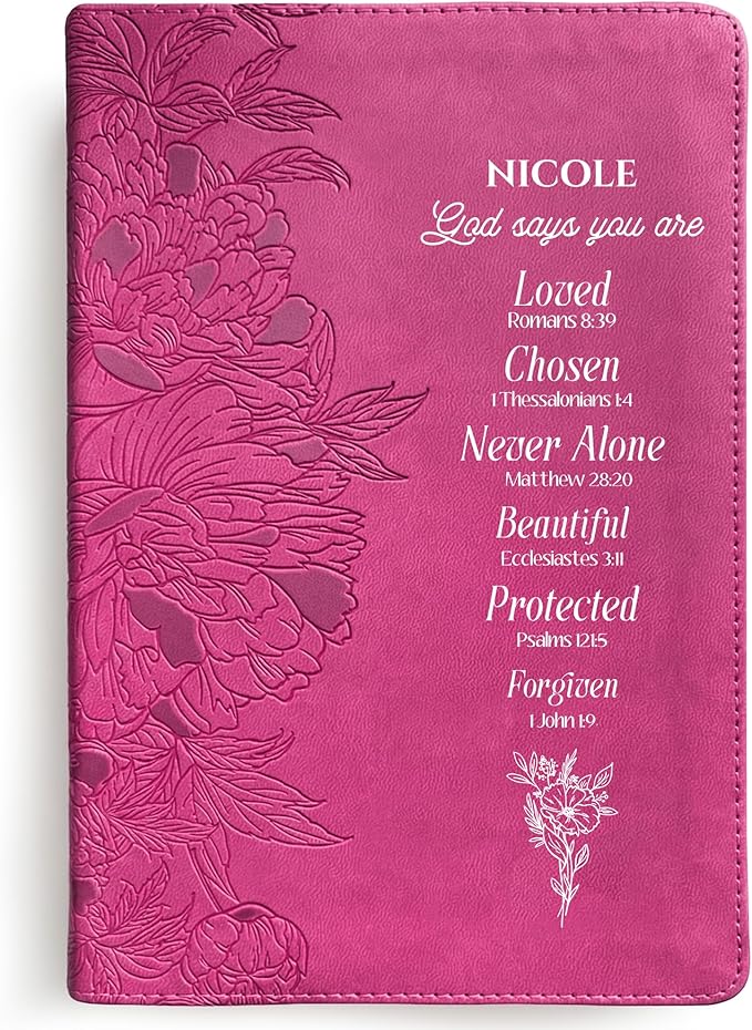 Personalized NLT Gift Bible, New Living Translation, Red Letter, Faux Leather, Peony Pink, Custom Name Bible for Women, Christian Graduation Gift for Her, Birthday Gift, Inspirational Keepsake