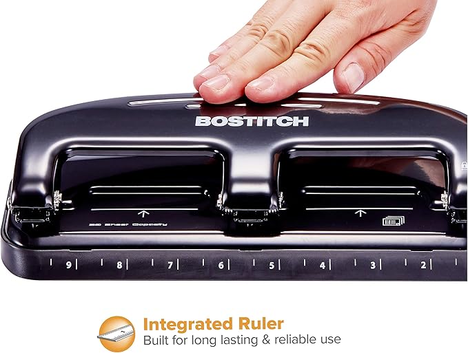 Bostitch Office EZ Squeeze 20 Sheet Standard 3 Hole Punch, Metal Construction & Executive 3 in 1 Stapler, Includes 210 Staples and Integrated Staple Remover,20 Sheet Capacity, Red