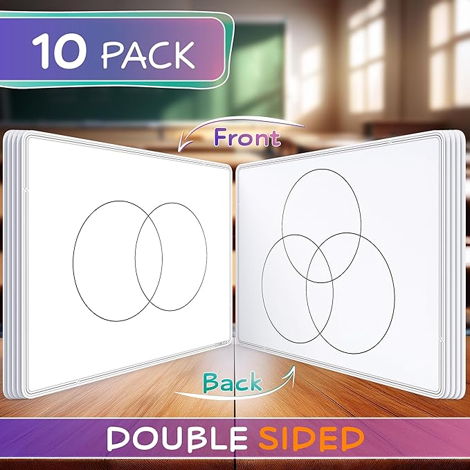 SCRIBBLEDO Venn Diagram Chart Math Practice 9”x12” Small White Board Dry Erase Sheets Math Manipulatives 1st 2nd 3rd 4th 5th Grade Math Supplies Teacher Students Classroom Pack 10 Sheets