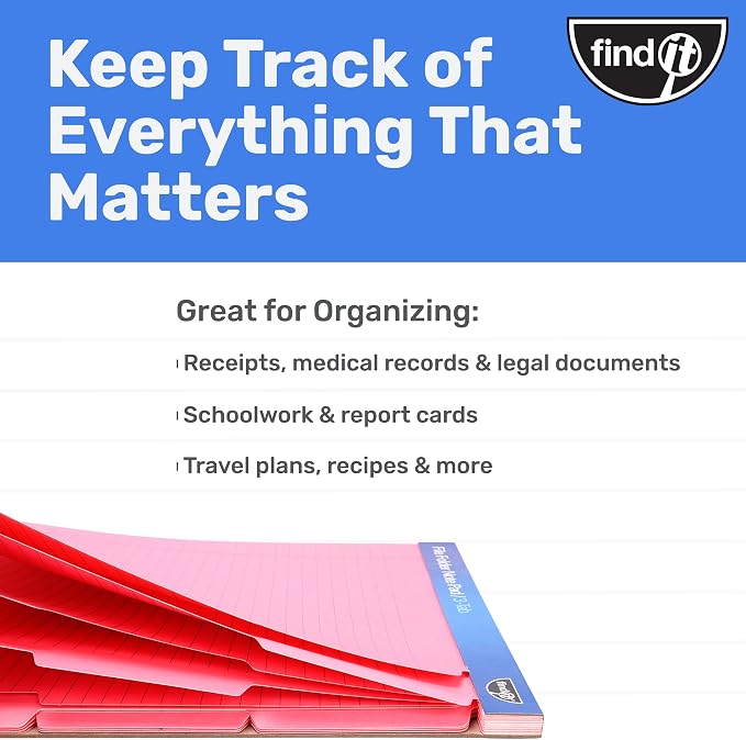 Find It File Folder Notepad - Pack of 12-9.5 x 12.5 Inch Notebook Organizer Folders for Filing, Document, and Clipboard Organization - Pink