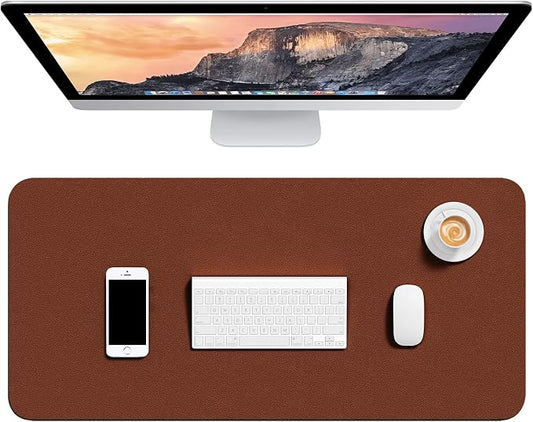 Hsurbtra Desk Pad, 30" x 14" PU Leather Desk Mat, XL Extended Mouse Pad, Waterproof Desktop Blotter Protector, Non-Slip Ultra Thin Large Laptop Keyboard Writing Mat for Office Home, Brown