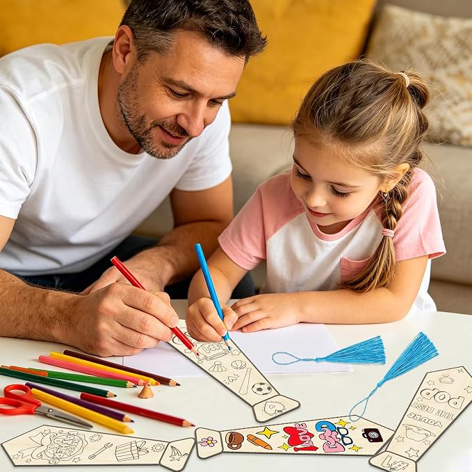36Pcs Color Your Own Father's Day Bookmarks for Kids, Fathers Day DIY Tie Art Craft Kits Make Your Own Tie Bookmarks with Tassels DIY Father's Day Art Craft Gifts from Kids for Party Goodie Fillers