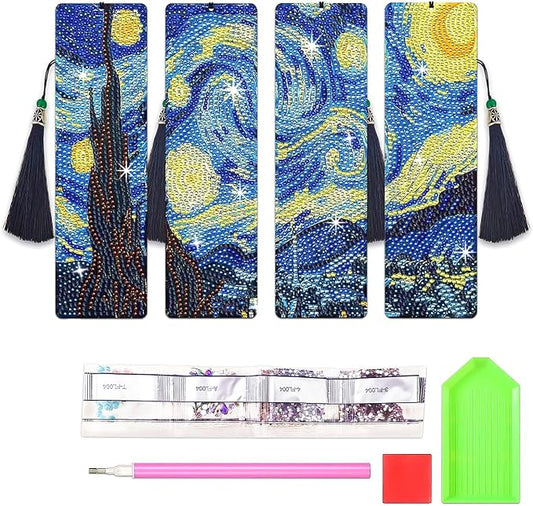 4 PCS Diamond Art Bookmarks Van Gogh Starry Night, DIY Acrylic Diamond Painting Bookmarks Kits for Adult Reader and Crafts Lovers