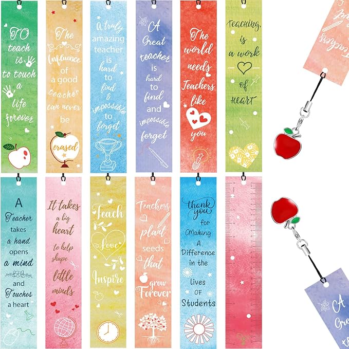 Outus 12 Set Teacher Appreciation Bookmark End of Year Thank You Gifts Bulk for Teacher from Student Graduation Back to School Bookmark Reading Page Clip Accessories for Women School Classroom