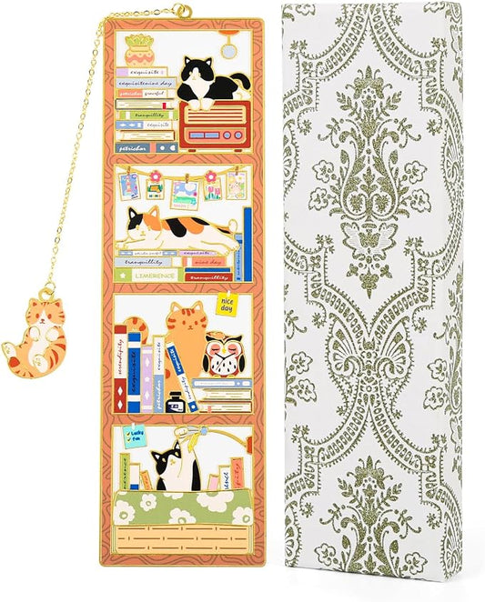 Cat Bookmark for Women, Cute Metal Bookmarks with Vintage Gift Box, Ginder Tabby Orange Book Mark, Cat Book Charm, Cat Book Marker for Reading, Gifts for Cat Lovers, Book Lovers, Mom, Bestie, Dad