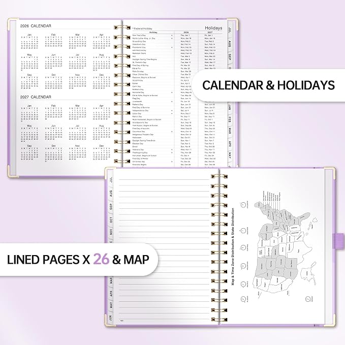 Academic Planner 2026-2027, Weekly and Monthly, A5 Size (5.7" x 8.3"), July 2026 - June 2027, Agenda 2026-2027 for Tracking, for School, Home, Office, Hardcover, 12-Month Tabs (Purple)