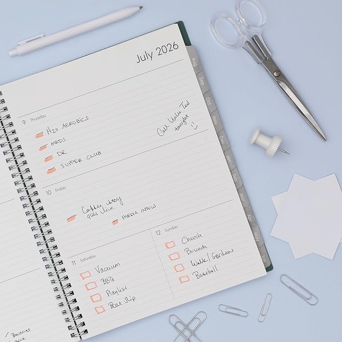 Blue Sky 2026-2027 Weekly and Monthly Academic Year Planner Calendar, July 2026 - June 2027, 8" x 10.875", Flexible Cover, Wirebound, Laminated Tabs, Seychelle