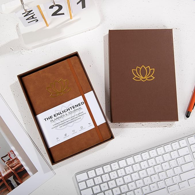 The Enlightened Planner & Journal - A 2-in-1 Daily Planner and Guided Journal with Inspiring Writing Prompts - Build Productivity and a Positive Mindset - 3 Months Undated (Brown)