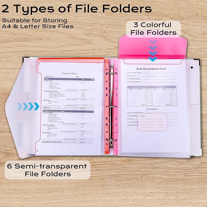 XKDOUS Important Document Organizer with 9 Pockets, Aesthetic Folio Folders 3-Ring Accordion Storage Binders Linen Expanding File Folder for Letter Size Papers, Documents, Files