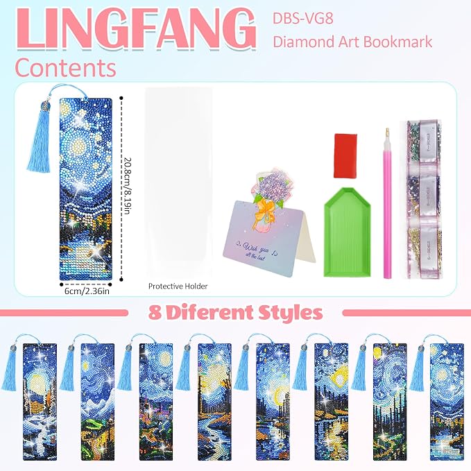 8 Pcs Diamond Painting Bookmark, Leather DIY Book Makers for Adults Book Lovers, Diamond Art Beginners, Small Diamond Art Kits, Paint by Art Crafts Supplies Gift for Girls (Starry Night)