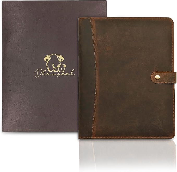 Genuine Leather Portfolio – Brown Professional Organizer & Resume Folder, Antique Leather Business Document Padfolio with Writing Pad, Ideal Gift for Men & Women