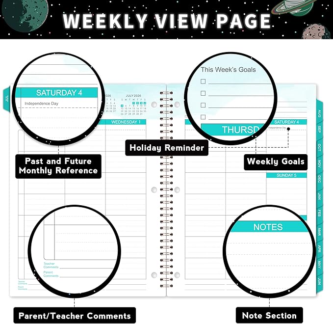 Student Planner 2026-2027 - Academic Planner 2026-2027 with Stickers, July 2026- June 2027, 9" X 11", Planner Weekly and Monthly, 3-Hole Punched Academic Calendar