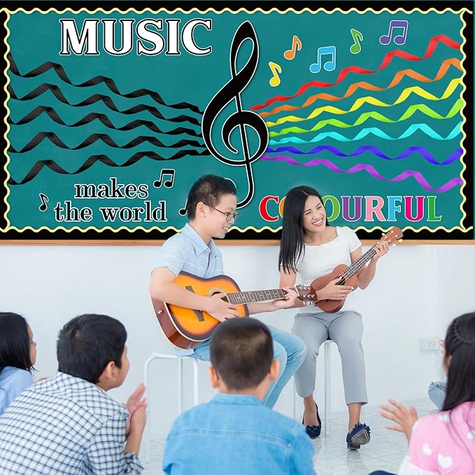 Naozinebi 63Pcs Music Classroom Bulletin Board Set Music Notes Cutouts Musical Notes Silhouette Back to School Party Decorations for Toddler Kids Students Classroom Chalkboard Wall Decor Supplies