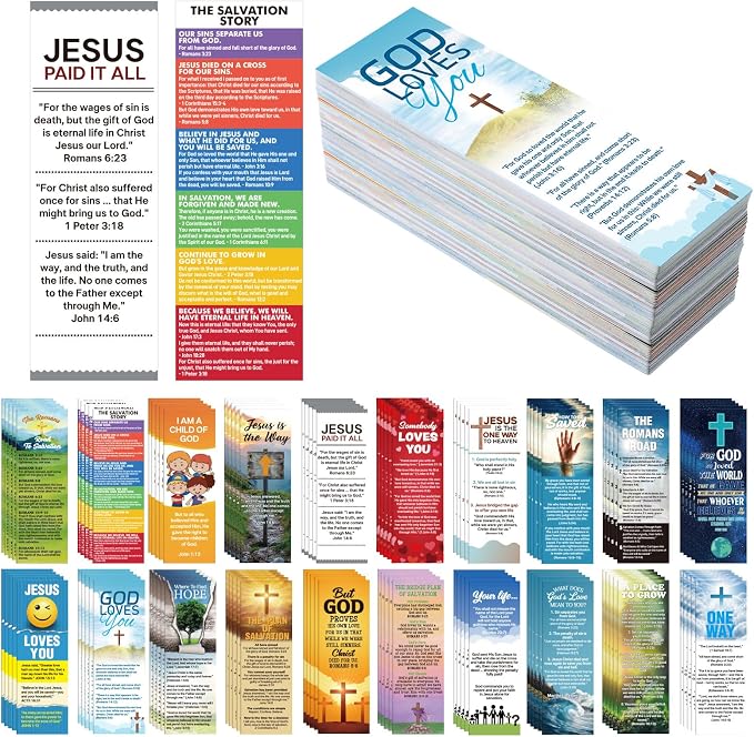 100 Pcs Gospel Tract Card Bible Tract for Evangelism Salvation Bookmarks Bulk Christian Pocket Card Inspirational Prayer Postcards for Women Men Church & Office Supplies, 20 Designs