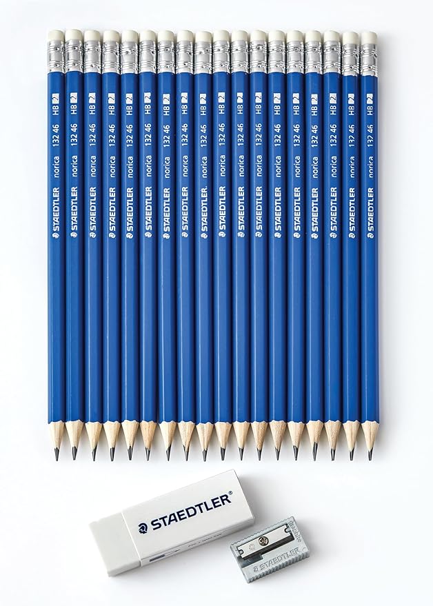 STAEDTLER Norica #2 HB Wood-Cased Pencil Set: 18 Pre-Sharpened Graphite Pencils with 1 Eraser & 1 Sharpener, Break-Resistant Lead, For Writing & Drawing, Blue, Ideal for Classroom, Home & Office