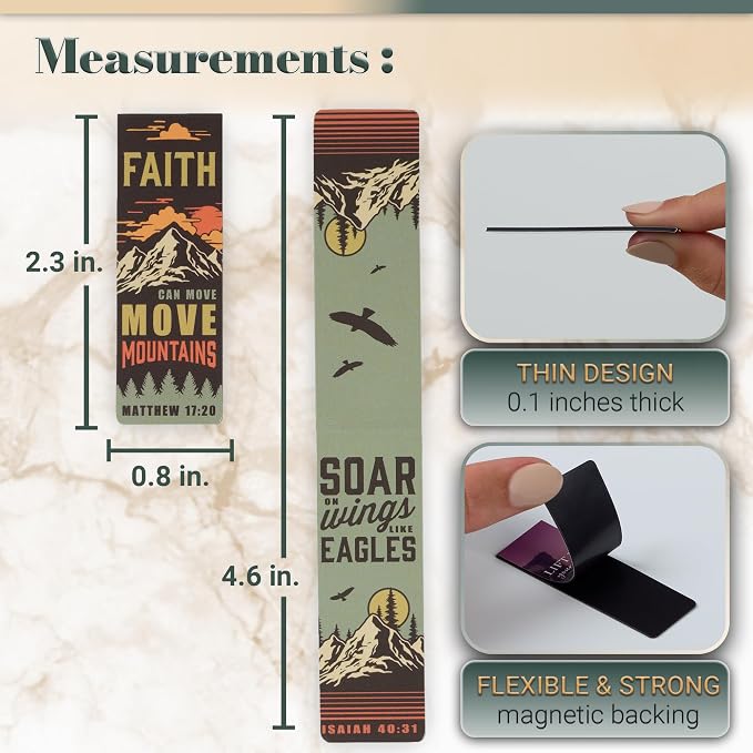 Christian Art Gifts Magnetic Scripture Bookmark/Pagemarker Set for Men & Women: Scenic Mountains - Set of 6 w/Inspirational Scripture for Bibles, Fridges, Books, Multicolor Outdoor Theme, Small