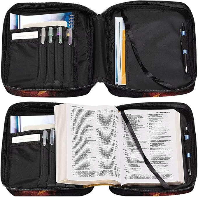 Fire Soccer Ball Style Bible Covers for Women Men Zippered Bible Carrying Case Bible Carrier Book Bag Church Bag Bible Protective with Handles