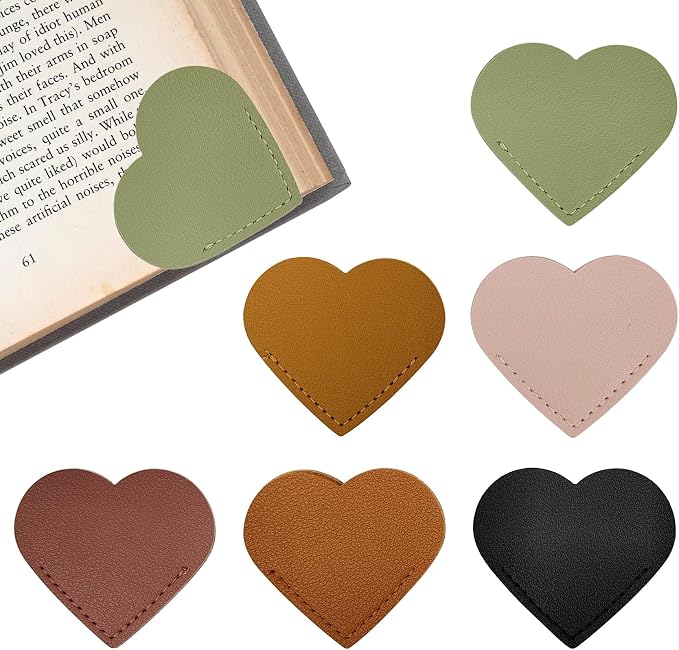 6 Pcs Leather Heart Bookmarks, Reading Accessories, Book Marks for Women Teacher Students Book Reading Lovers (Multicolor)