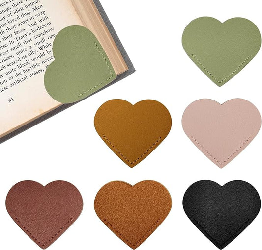 6 Pcs Leather Heart Bookmarks, Reading Accessories, Book Marks for Women Teacher Students Book Reading Lovers (Multicolor)